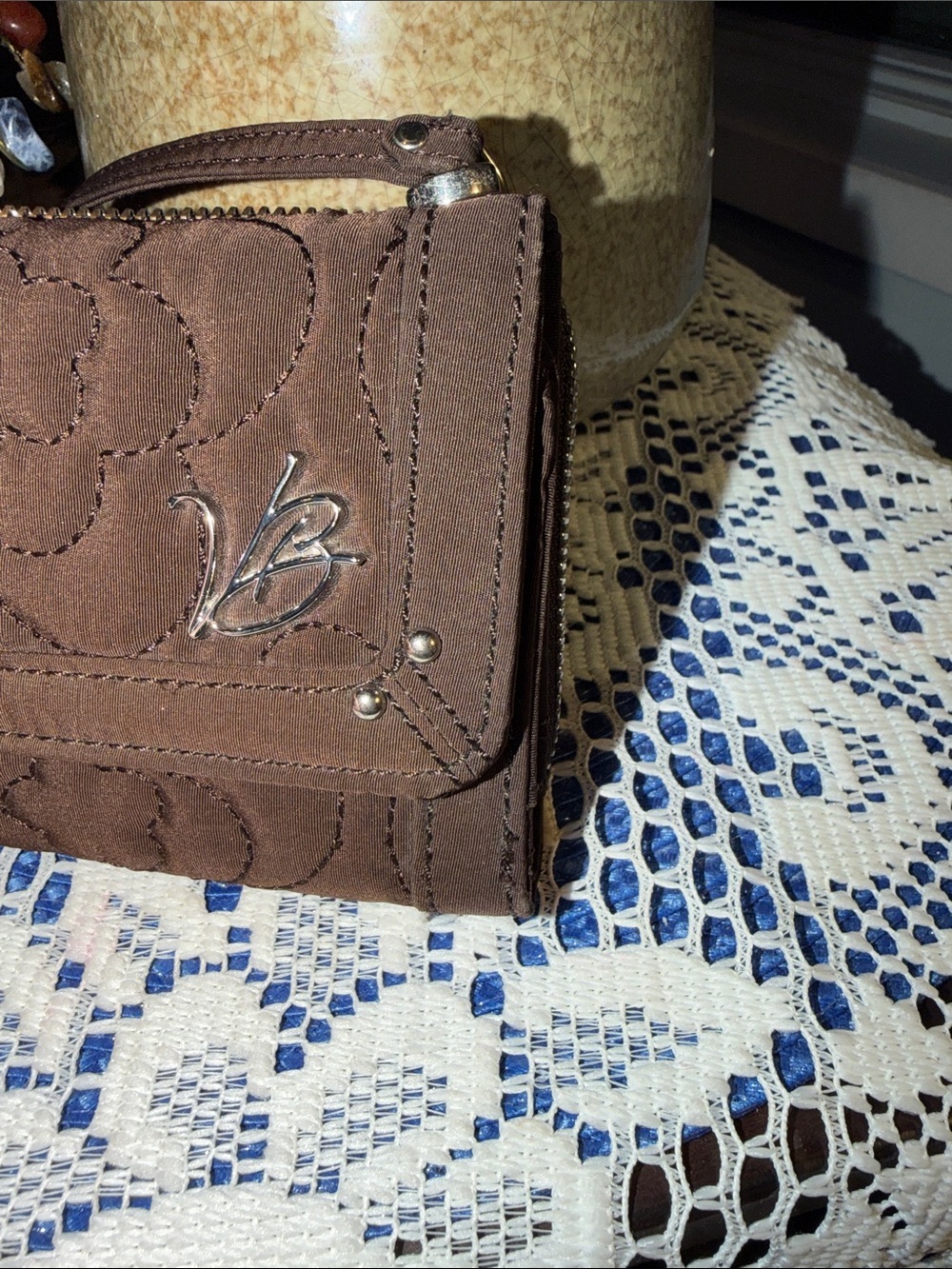 Vera Bradley Brown Quilted Floral Crossbody Wallet - Picture 9 of 12